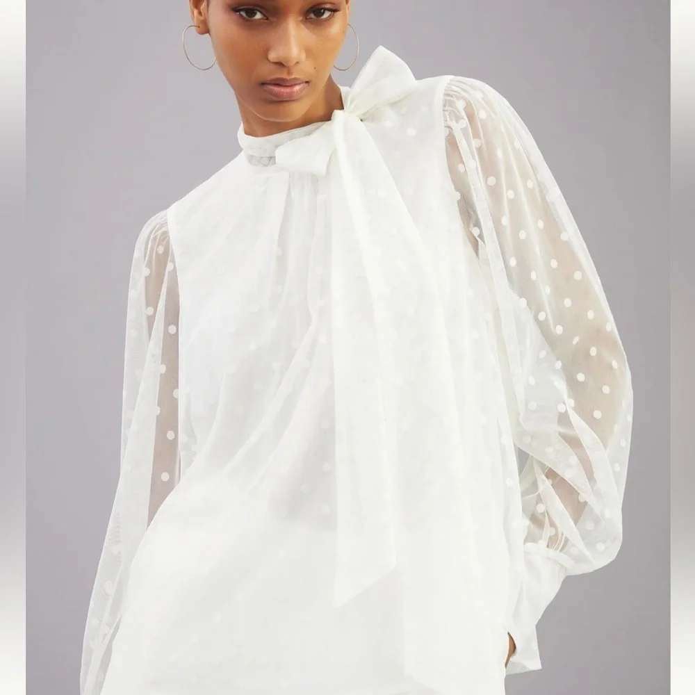 NWT Anthro Maeve Tulle Tie-Neck Blouse - Picture 3 of 8